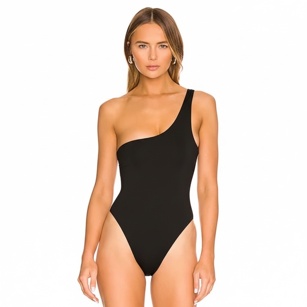 NEW REVOLVE AEXAE One-Shoulder Black Women’s One-Piece Swimsuit Sz Medium